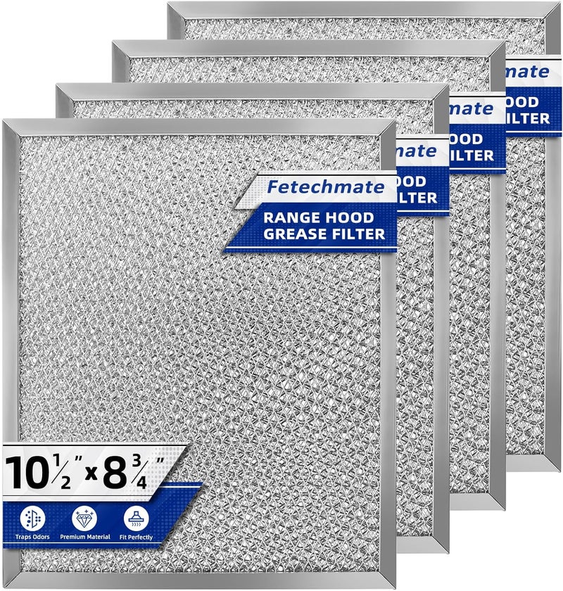 Fetechmate S97006931 Range Hood Filter by Compatible with Br-oan Nu-tone BP29 NY NV Series Range Hood 97006931 Aluminum Filter Replace 1172137, 5-3078, 88150, 99010121-10.5 x 8.75in - 4 PACK - Image 1